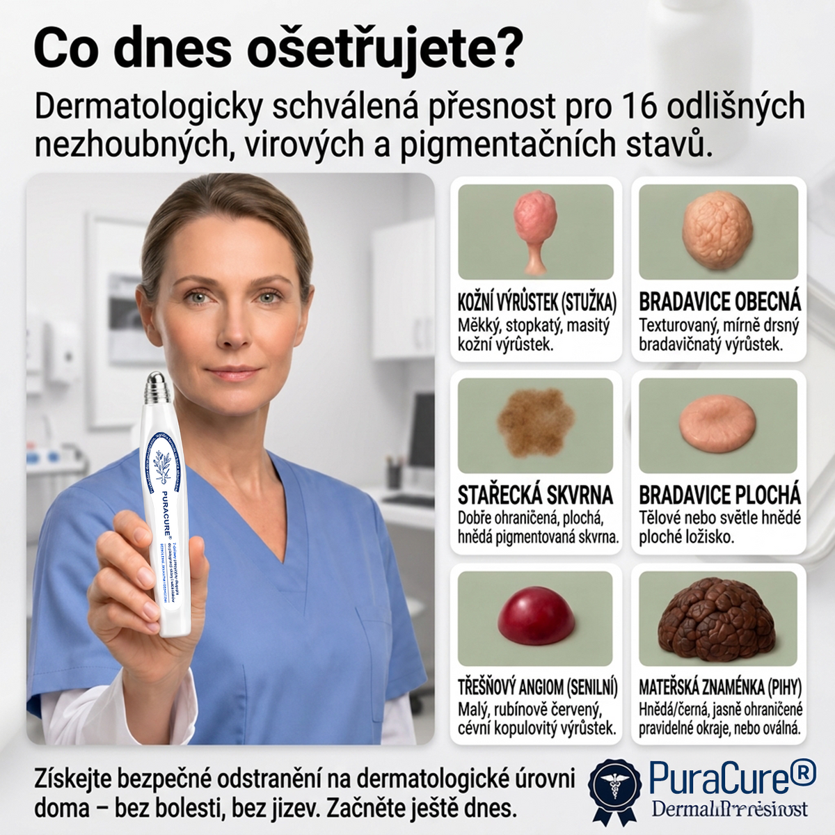 PuraCure® 👩‍⚕️ 𝟕denní Pero na Odstranění Kožních Výrůstků a Skvrn – Bezbolestné Odstranění bez Jizev, Profesionální Roller aplikátor