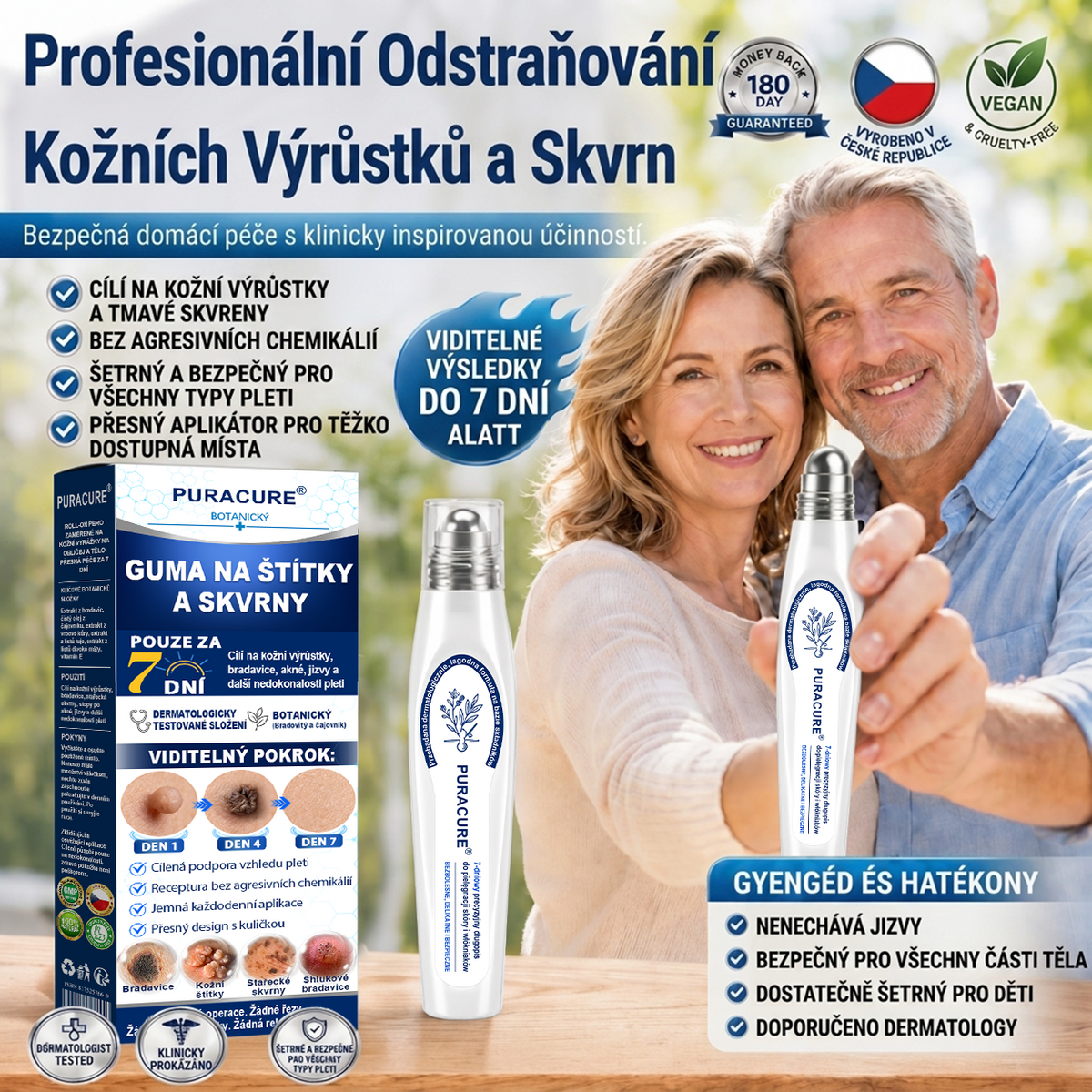 PuraCure® 👩‍⚕️ 𝟕denní Pero na Odstranění Kožních Výrůstků a Skvrn – Bezbolestné Odstranění bez Jizev, Profesionální Roller aplikátor